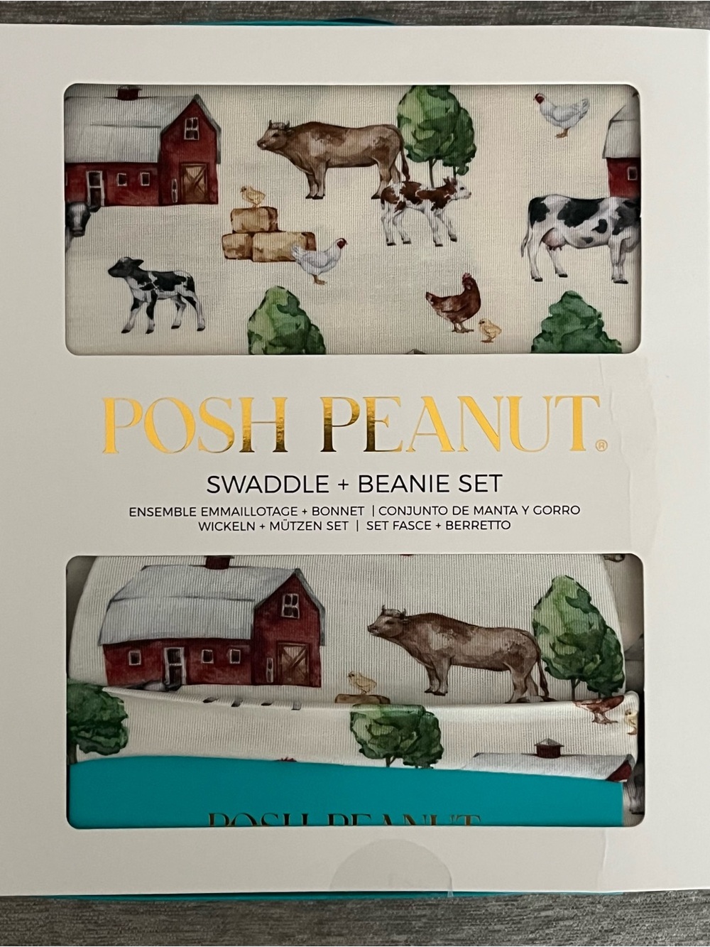 Posh Peanut Nashville Swaddle & Beanie Set Farm Animals
